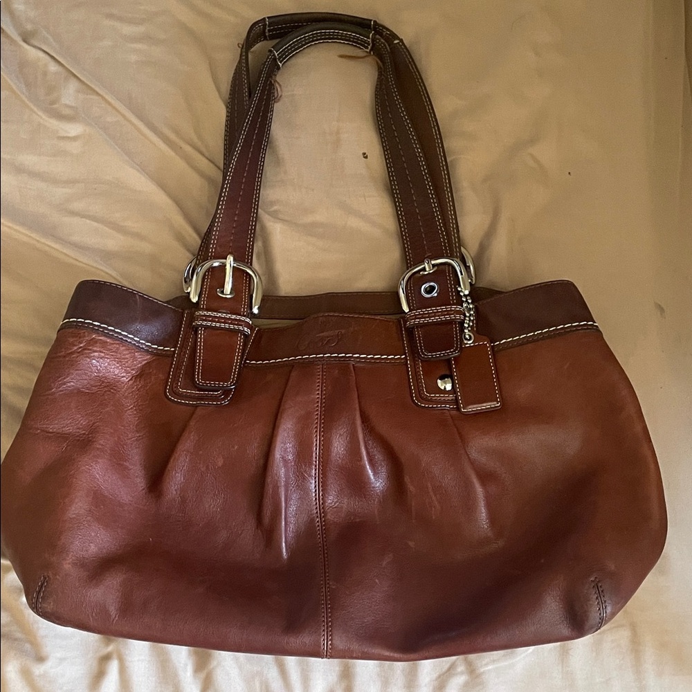 Coach Two-Tone Brown Leather Shoulder Bag